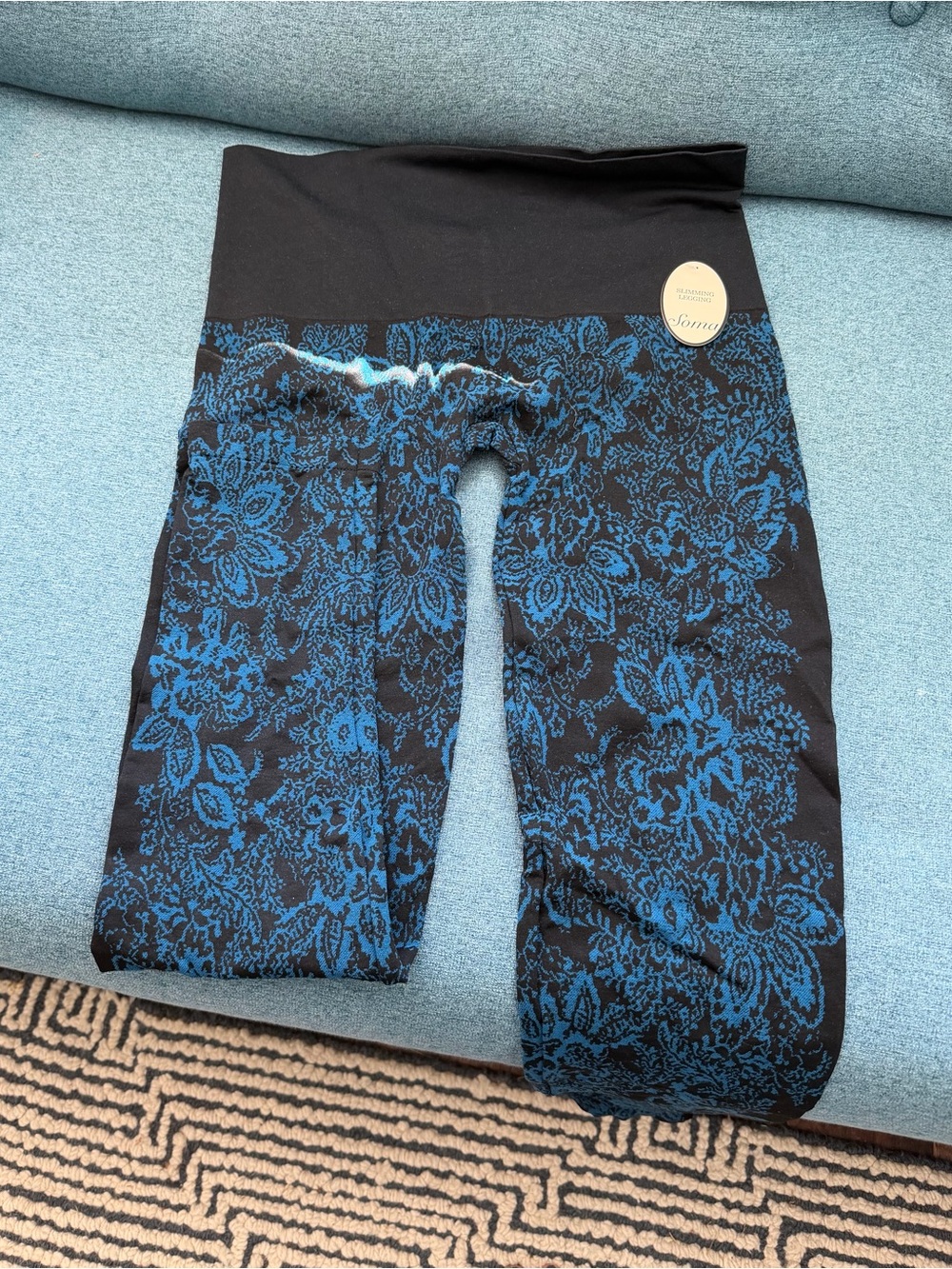Soma Kids Black Leggings with Blue Floral Lace Print